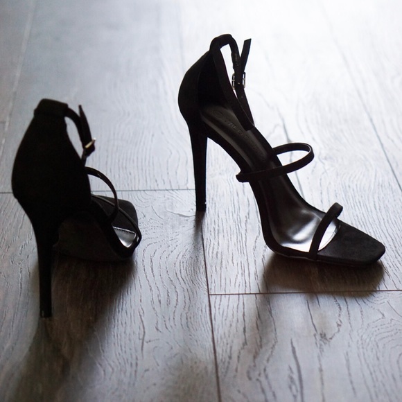 Black Suede Strappy High Heels - Picture 2 of 6
